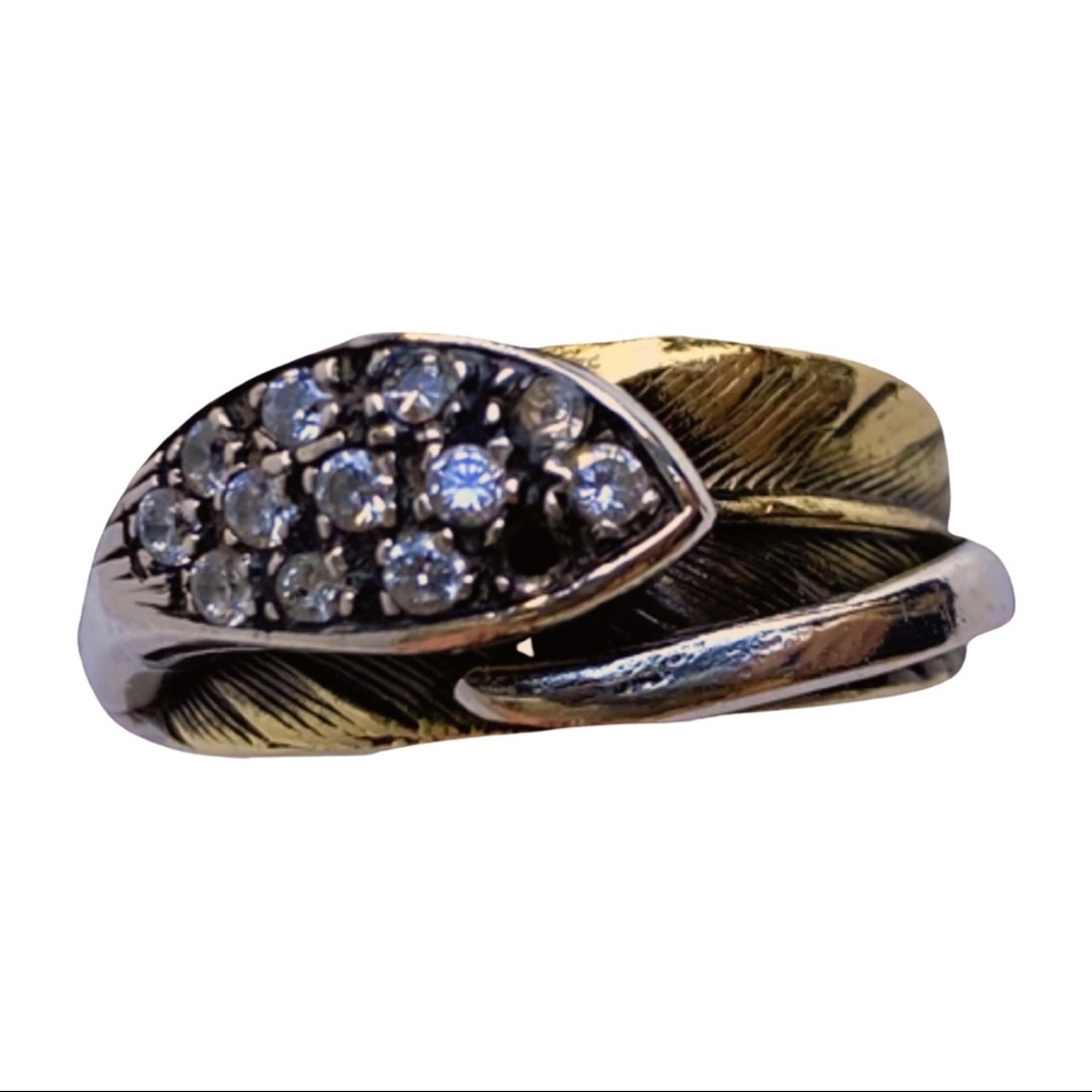 IOSSELLIANI Gold & Silver Leaf Ring with Crystals